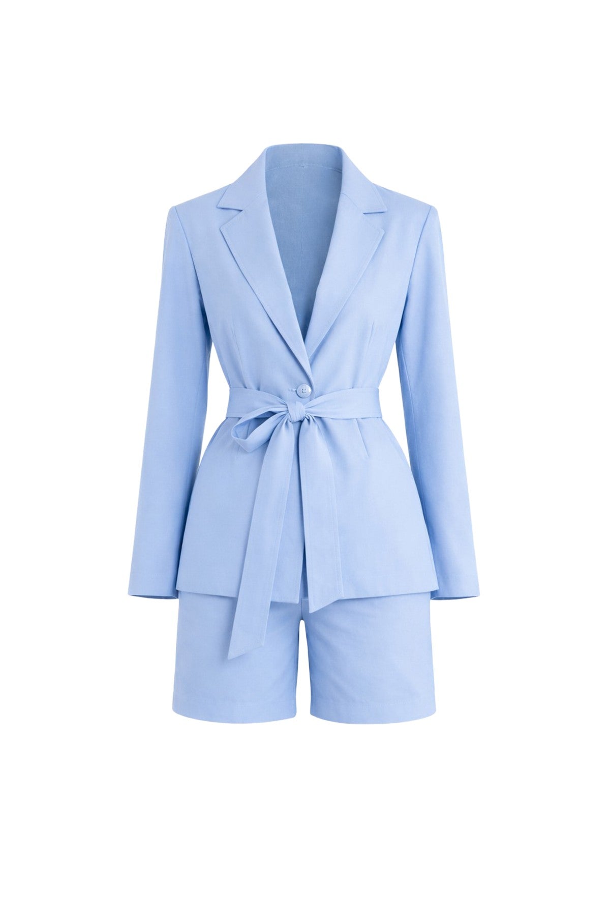 Women's Blue Linen Suit Short Set