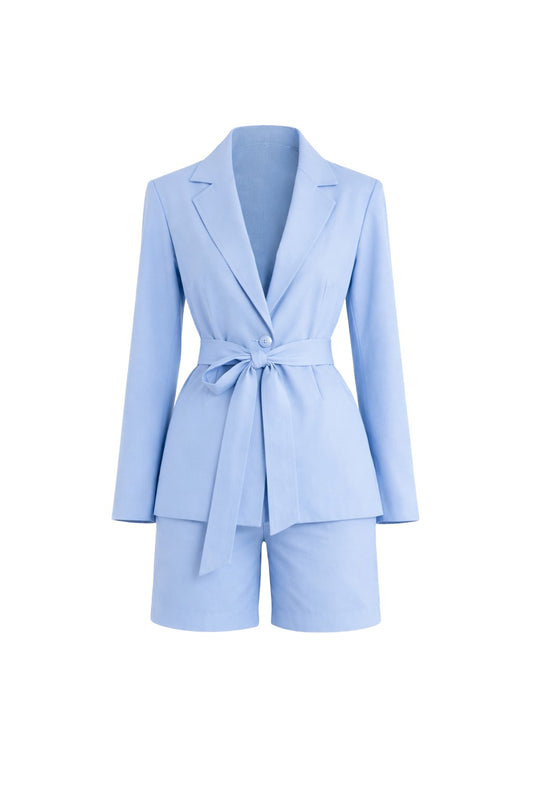 Blue Linen Suit Short Set