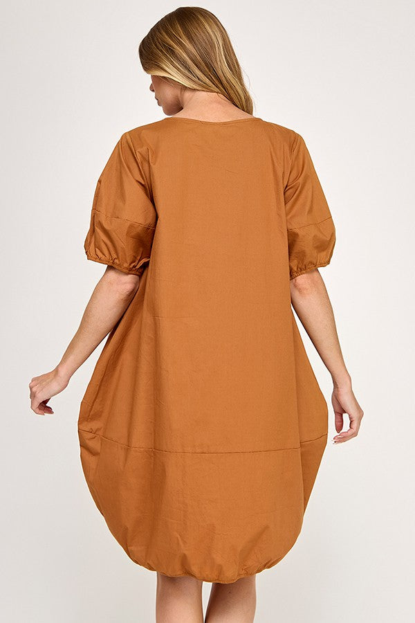 Brown Bubble Hem Mini Dress (Camel)