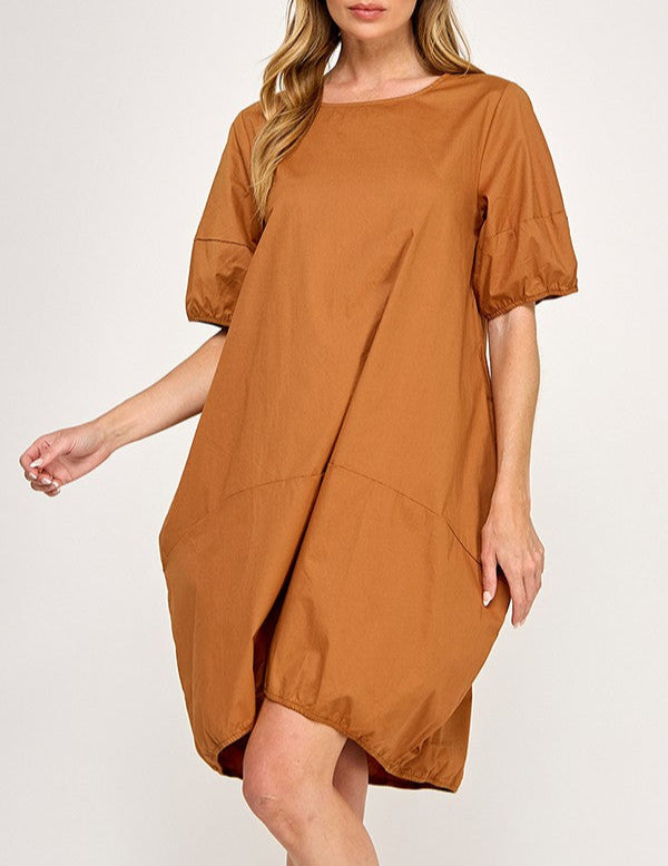 Brown Bubble Hem Mini Dress (Camel)
