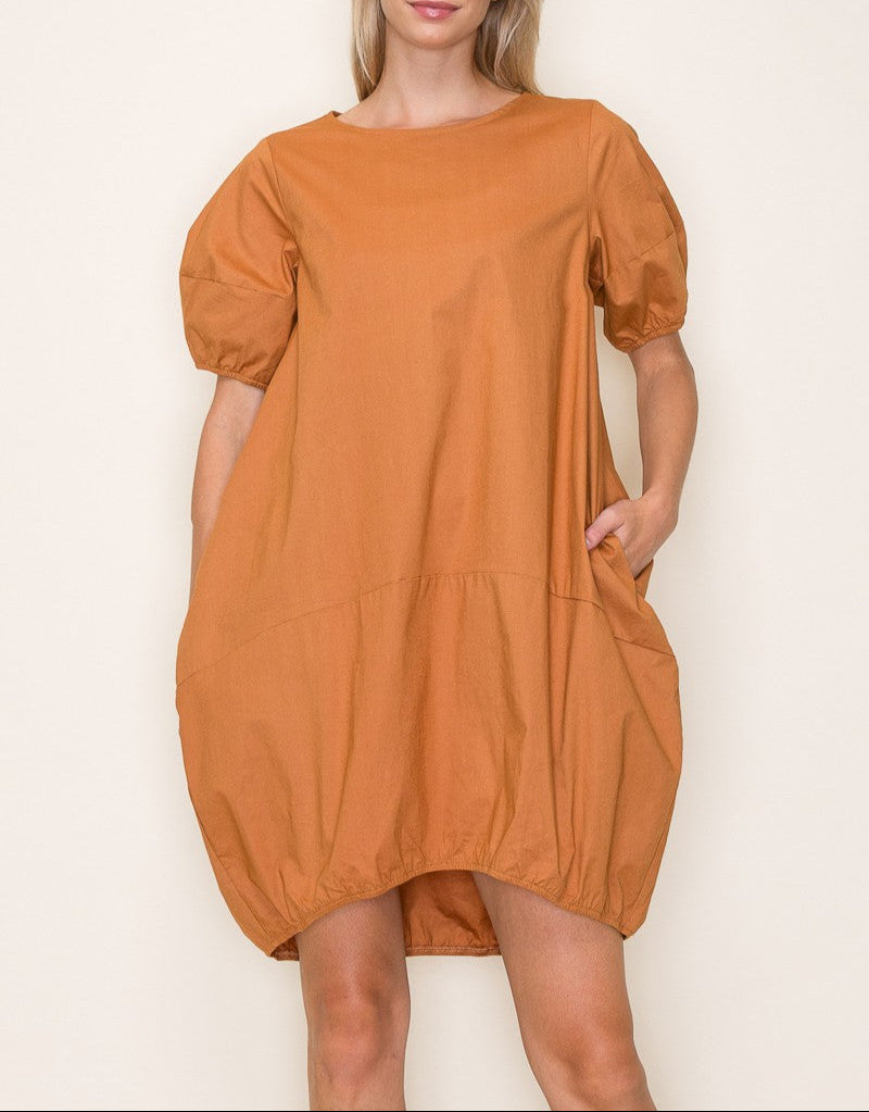 Brown Bubble Hem Mini Dress (Camel)
