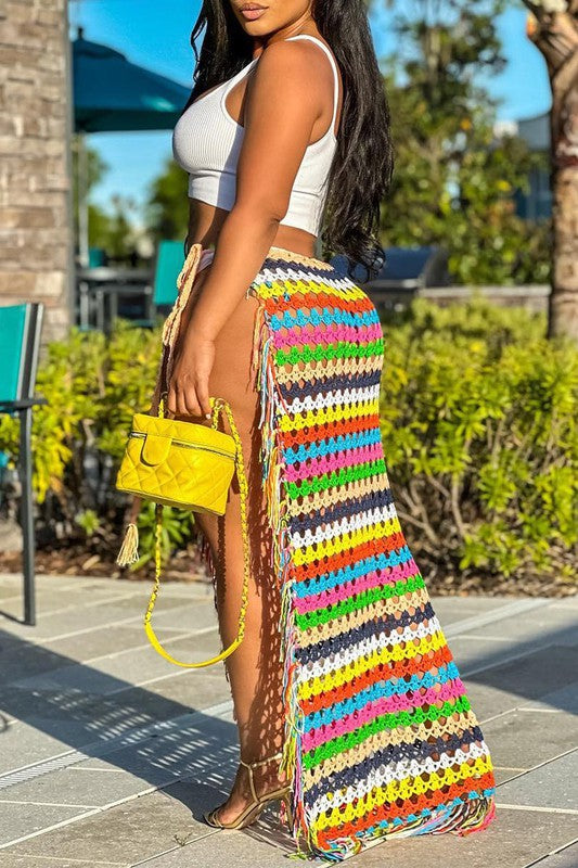 Rainbow Crochet Long Skirt