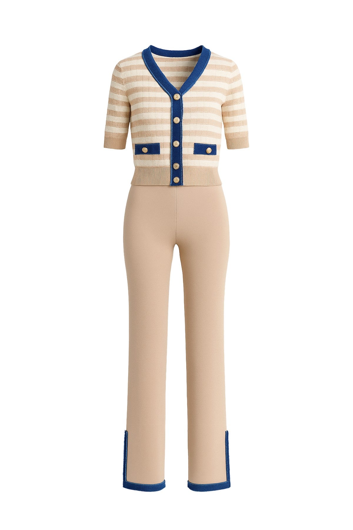 Denim Charm Striped Cardigan with Matching Pants Set