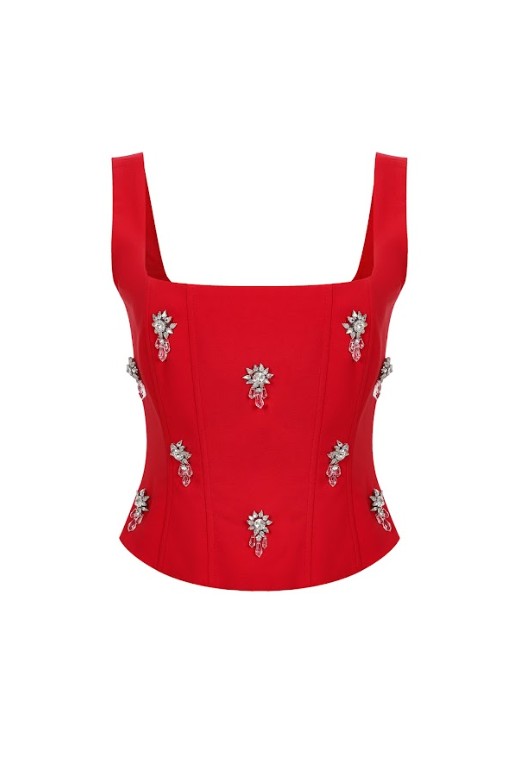 Embellished Corset Top Red