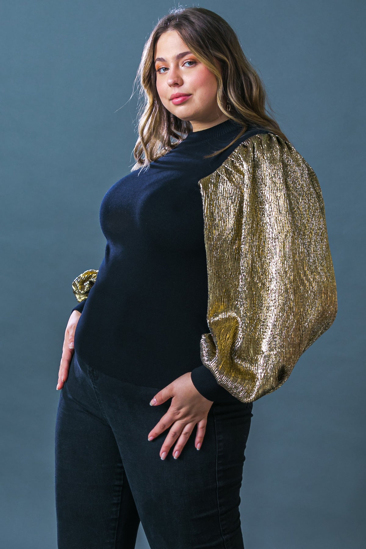 Plus size outlet metallic sweater