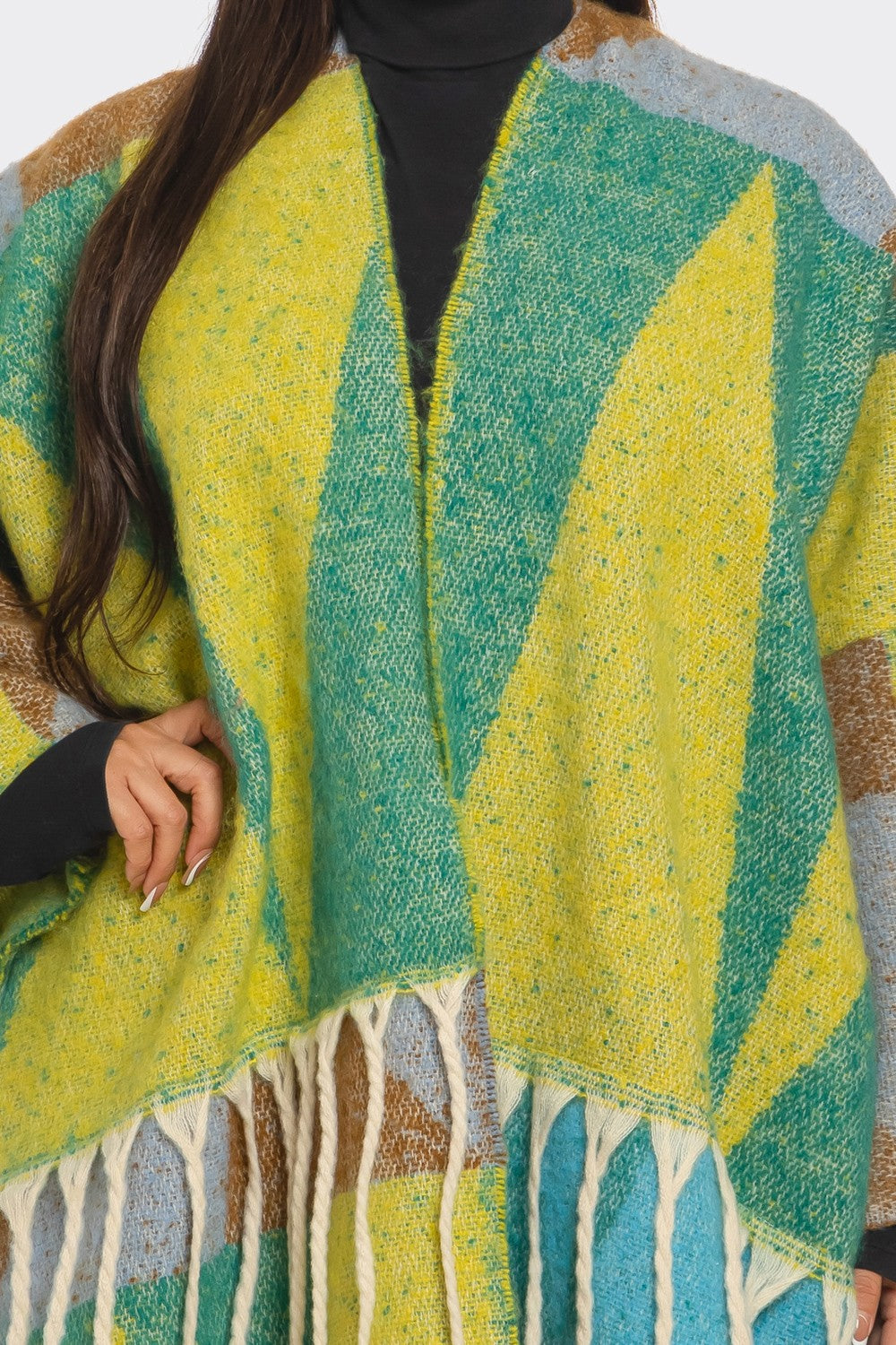 Women's printed tassel cardigan (green)