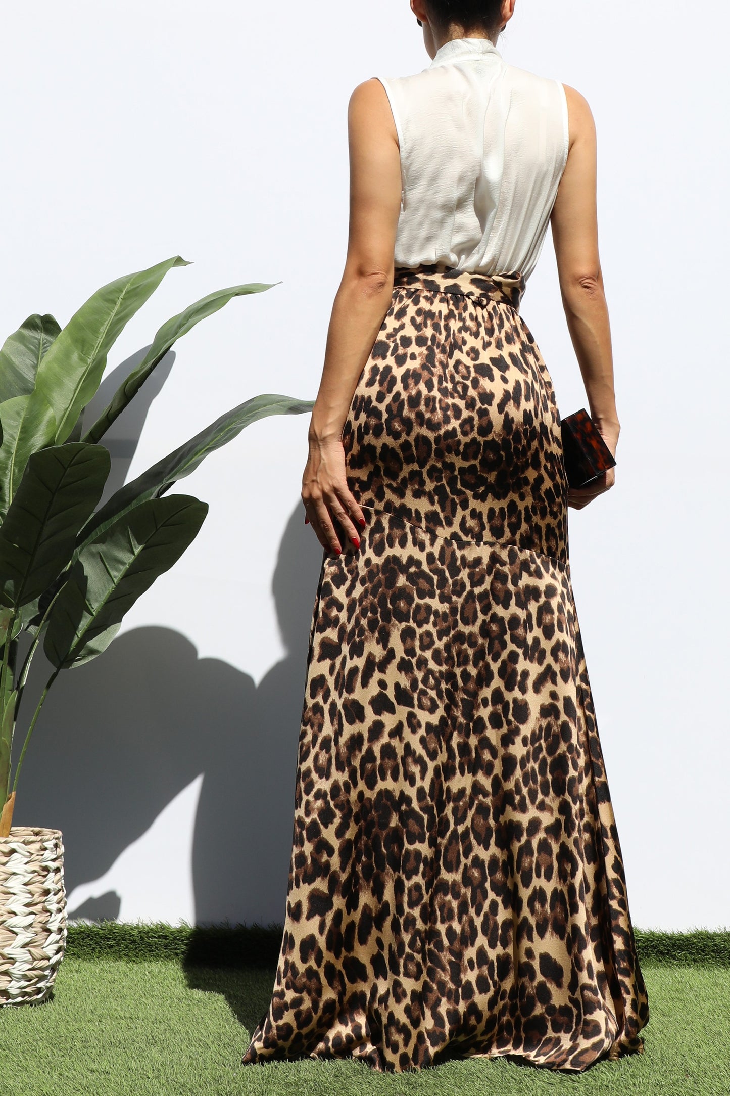 Women's Leopard V Neck Satin Maxi Dress