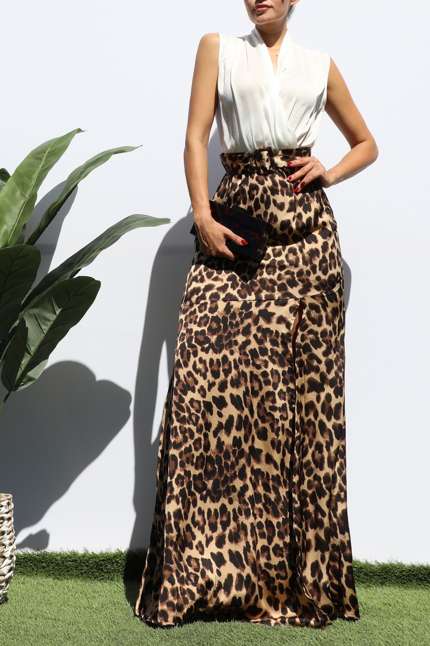 Women's Leopard V Neck Satin Maxi Dress