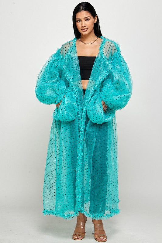 Teal Mesh polka dot cardigan