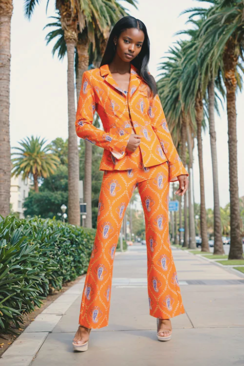 Women's Orange print 2pc matching suit set