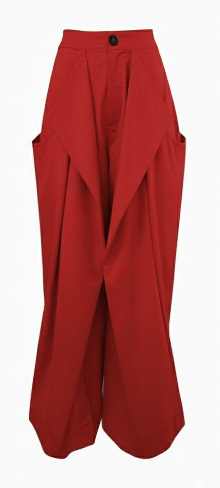 Red Woven 2pc Safari Draped Sleeveless Jacket and matching Pants Sets