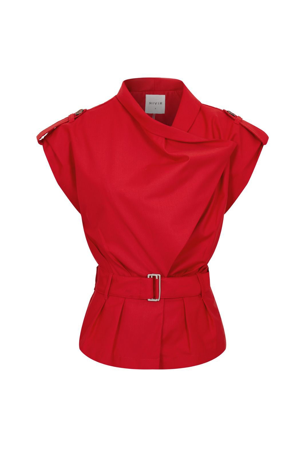 Red Woven 2pc Safari Draped Sleeveless Jacket and matching Pants Sets