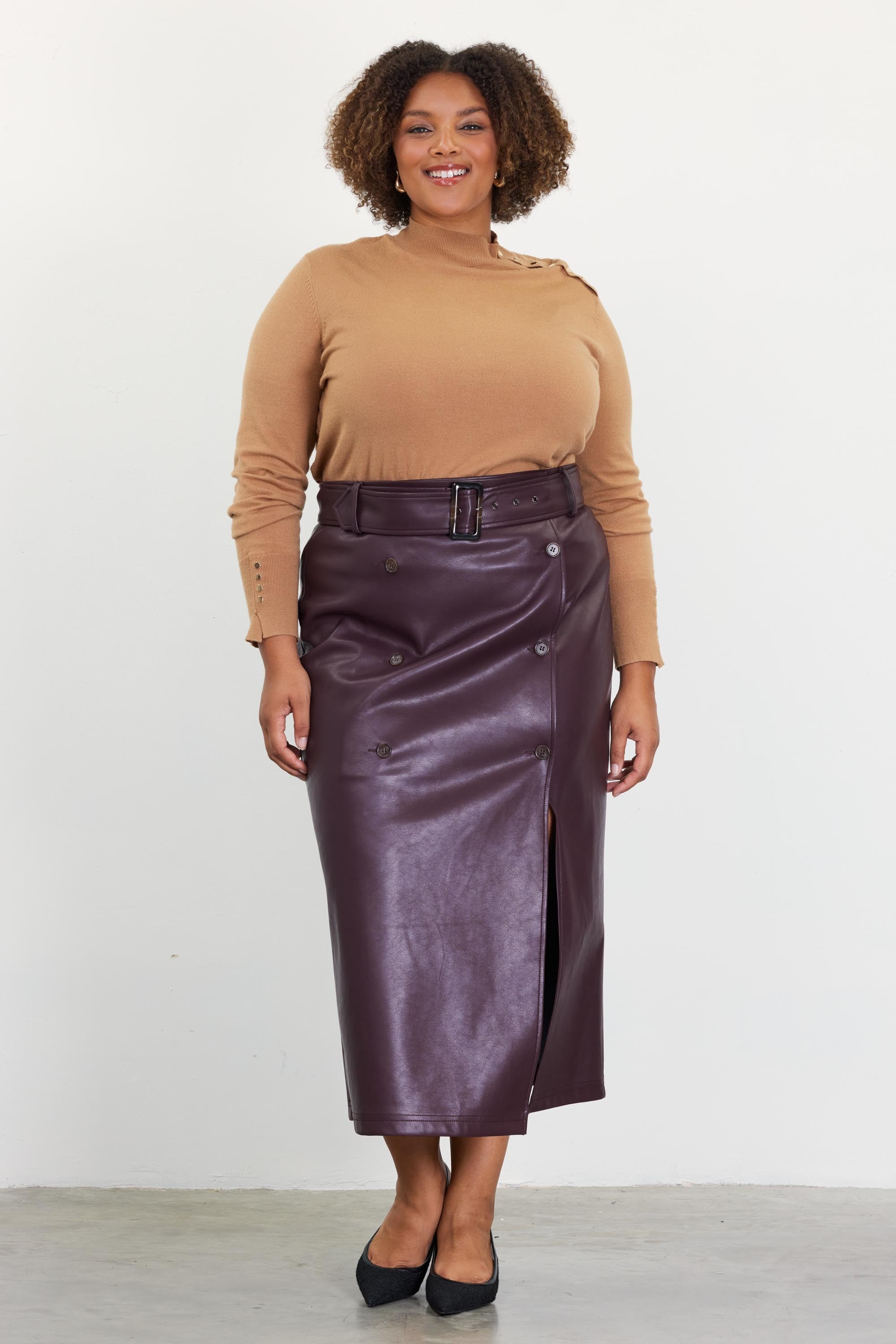 Women s Faux Leather Midi Skirt Plus MyGirlfriend sClosetBoutique