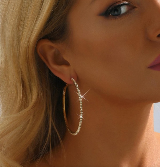 Women's Crystal Silver-gold large hoop earrings