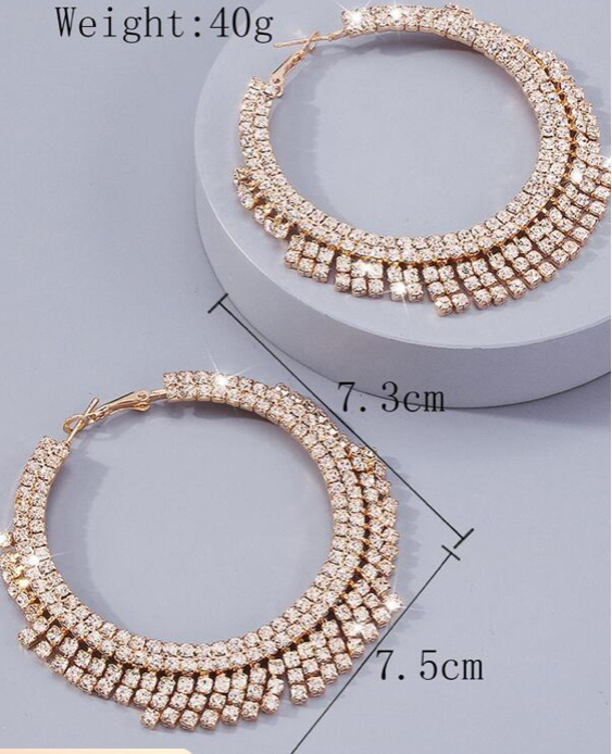 Women's Rhinestone Tassel Big Circle Dangle Earrings (gold)