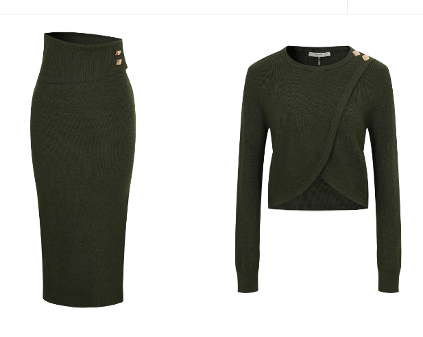 Women's Matching Green 2pc Knit Skirt Set