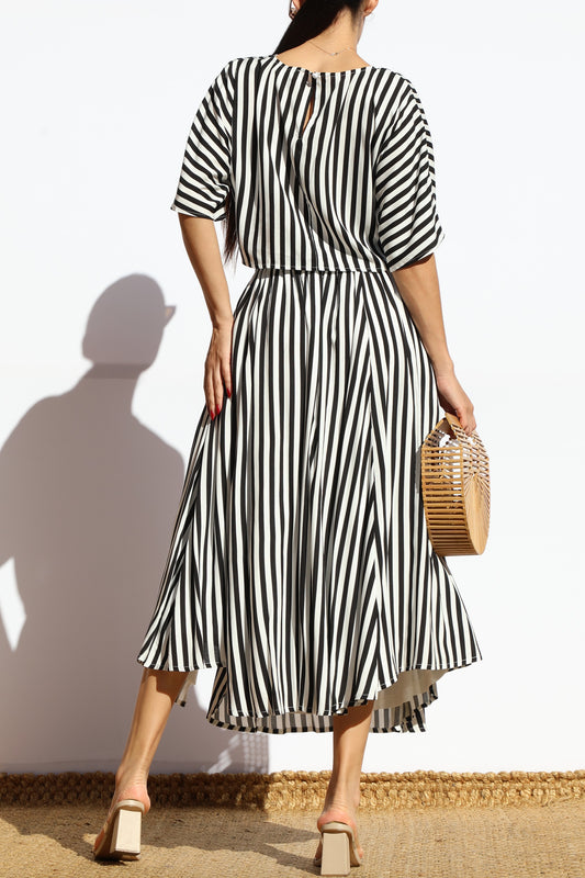 Women's Black and White Striped Top and Matching Skirt Set