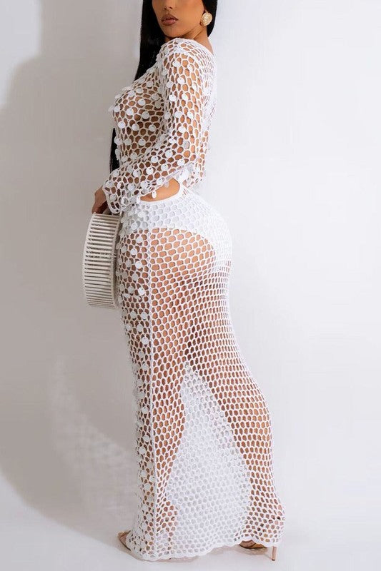 Women's Hand Knit Sequin Beach Dress (white)