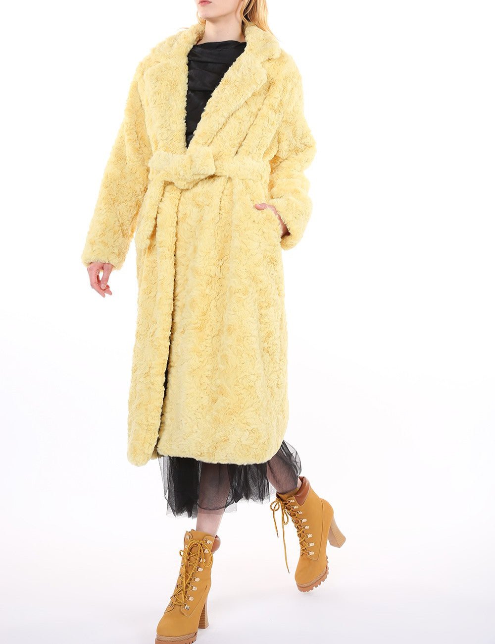 Yellow Faux Sherling Coat