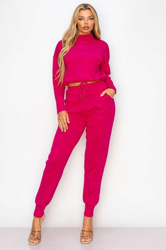 Knit Jogger 2pc set (fuchsia)