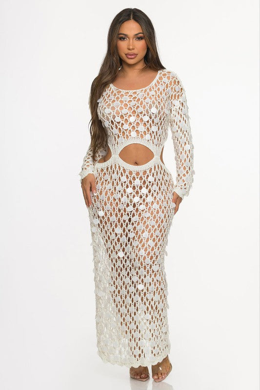 Hand Knit Sequin Beach Dress (white)