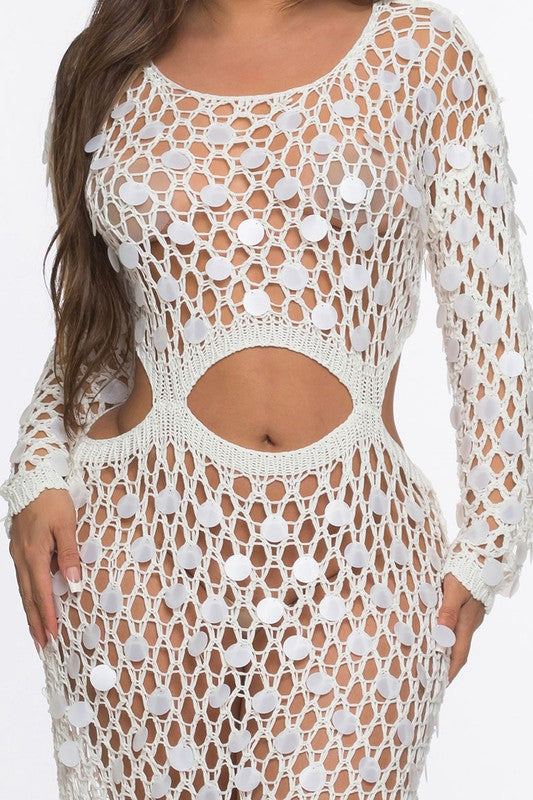 Hand Knit Sequin Beach Dress (white)
