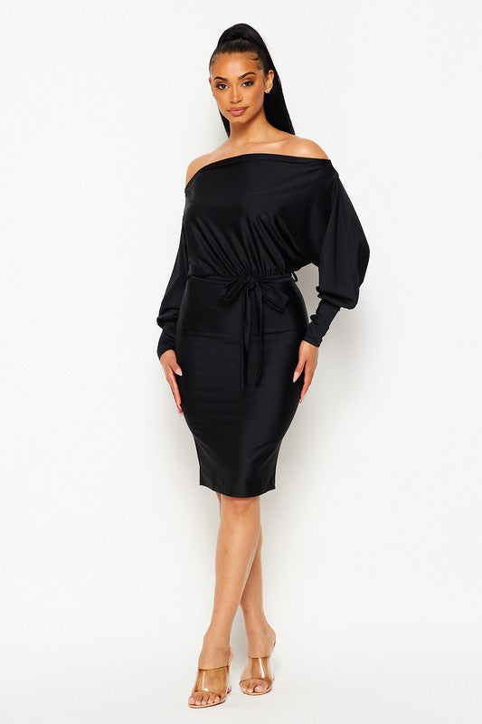 Boohoo black off hot sale shoulder dress