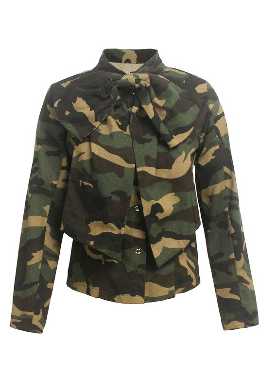 Camouflage Denim Big Bow Shirt
