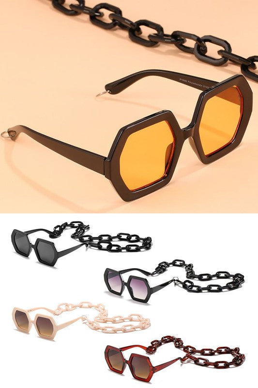 Polygon Square Chain Decor Sunglasses