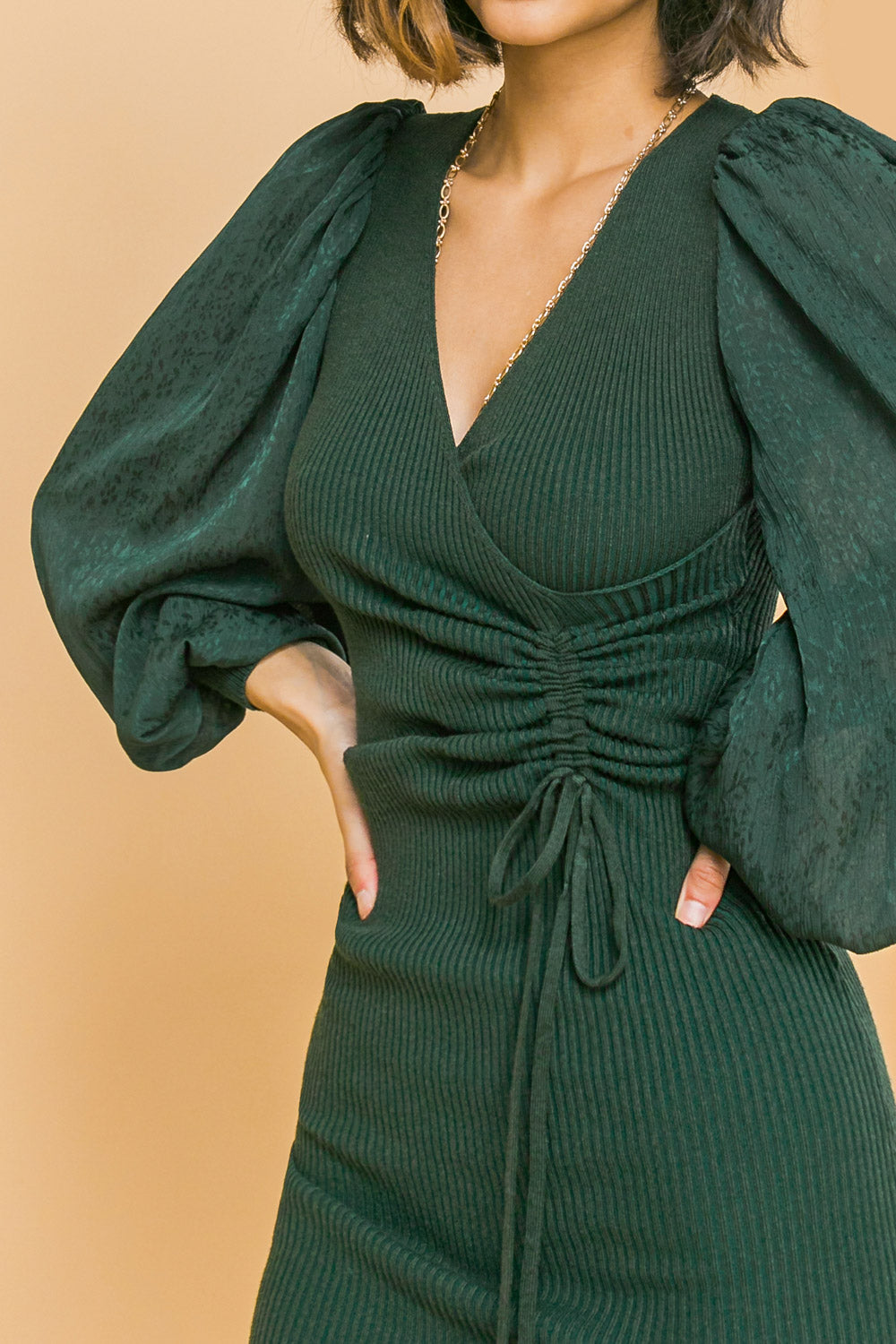Green Ribbed sweater midi dress
