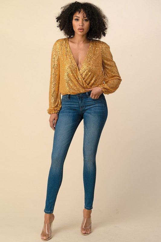 Sequin bodysuit (mustard)