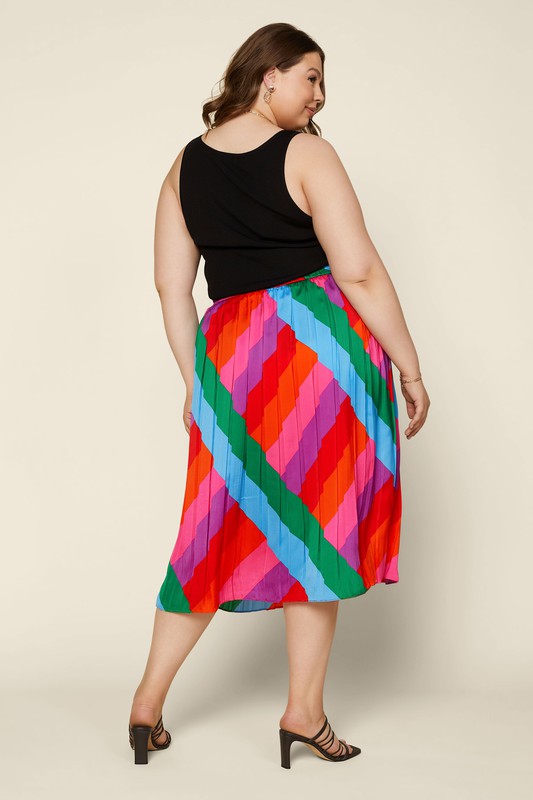 Stripe Pleated Midi Skirt (plus)