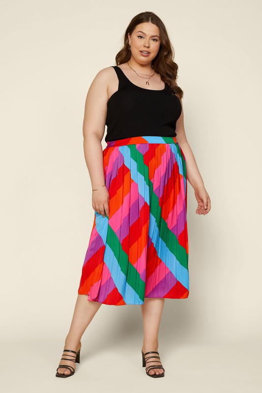 Stripe Pleated Midi Skirt (plus)