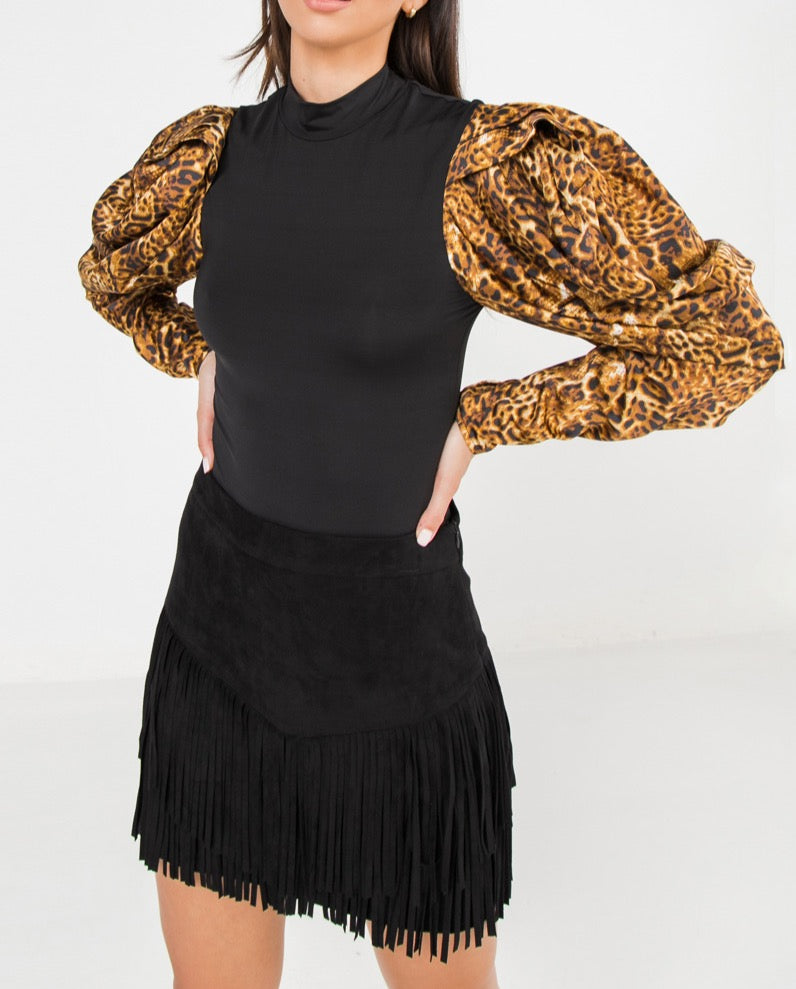 Women's Leopard print puff sleeve bodysuit