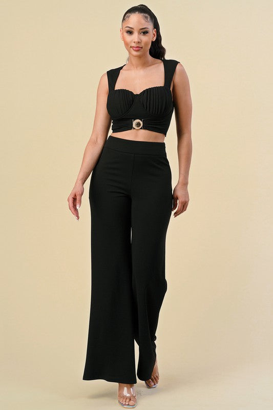 Women's Black crop bustier top matching pants 2pc set