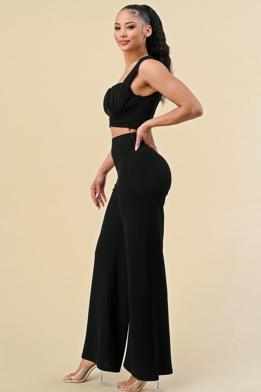 Women's Black crop bustier top matching pants 2pc set