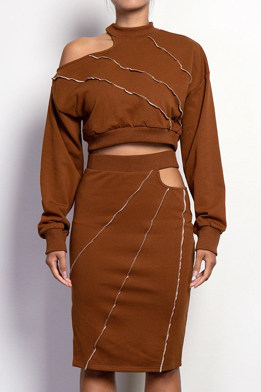 Brown 2pc matching skirt set