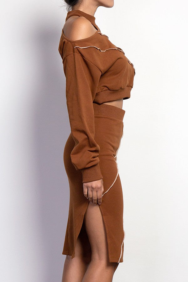 Brown 2pc matching skirt set