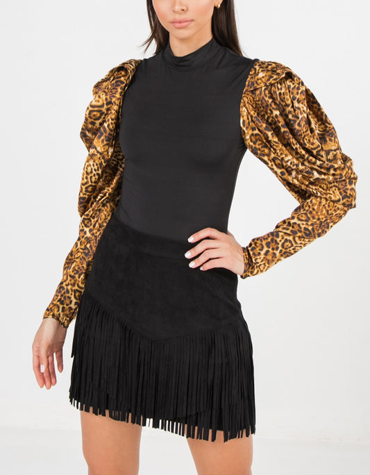 Women's Leopard print puff sleeve bodysuit