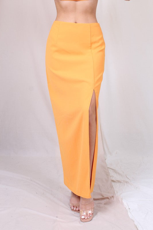 Women's 2pc orange crop top and matching skirt set