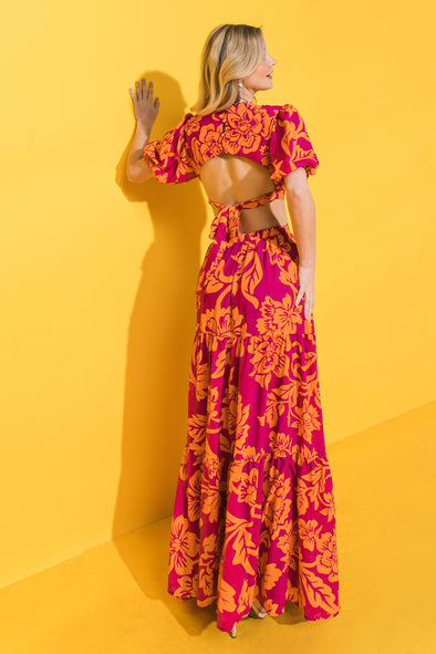 Women's pink and orange cut out maxi dress