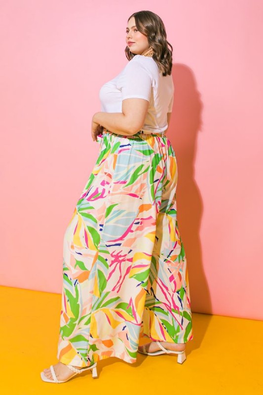 Colorful wide Leg belted pants (plus)