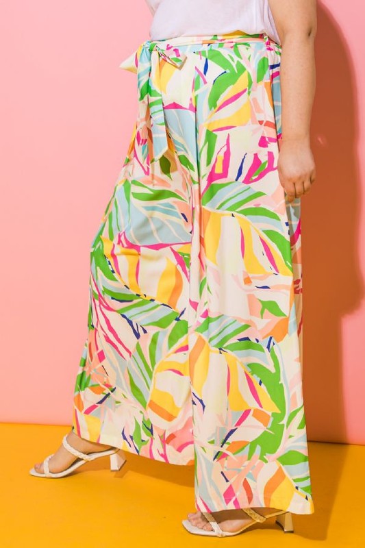 Colorful wide Leg belted pants (plus)