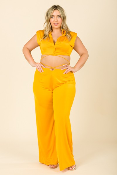 Women Plus Size yellow Sleeveless top and matching palazzo pants set